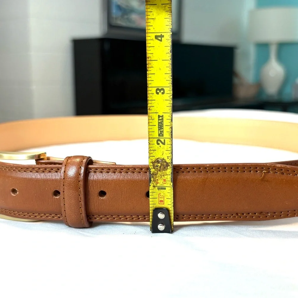 Lands' End Men's Tan Leather Belt with Gold Buckle